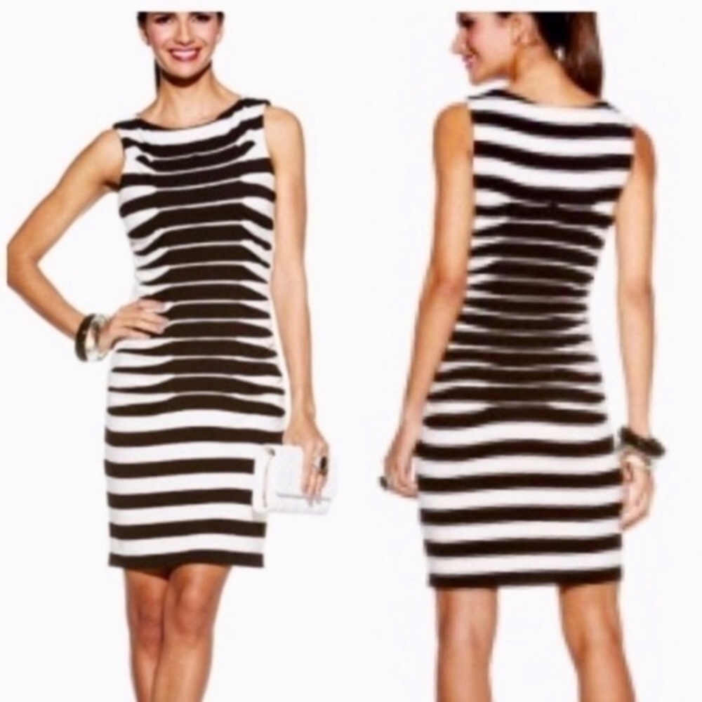 Betsey Johnson white black stripe bodycon dress K9 size 4 - Picture 2 of 11